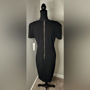 NWT! Calvin Klein Black Midi Dress with Gold Accent